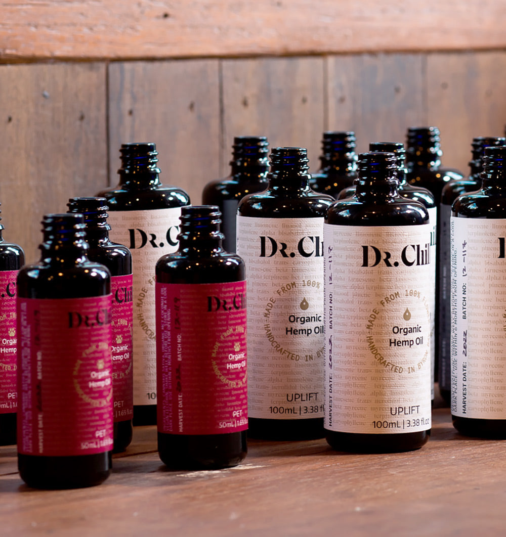 Some of the bottles from the Dr Chill hemp oil range