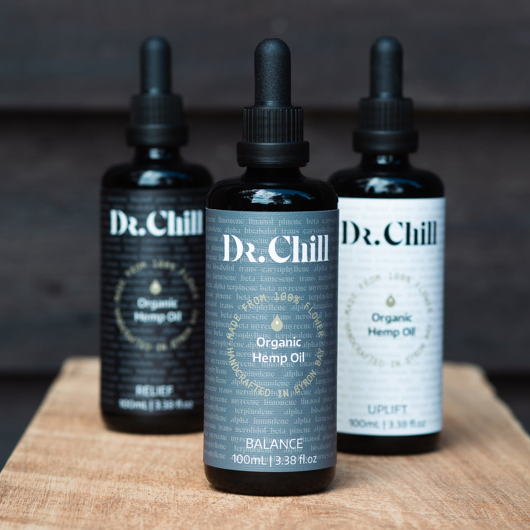 The range of Dr Chill organic full spectrum hemp oils